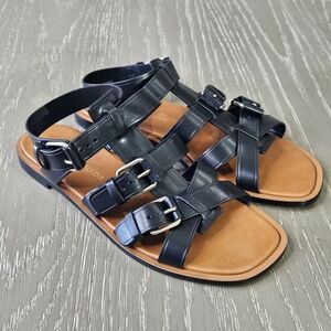 Tamara Mellon Black-Tan Leather Strap Sandals US8-8.5 EU 39